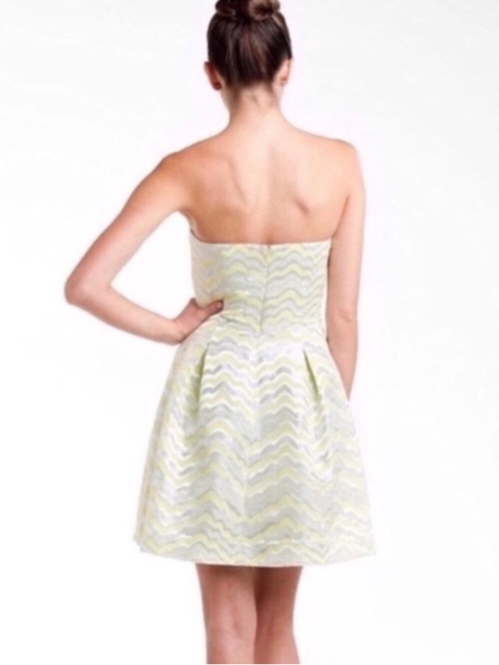 Lilly Pulitzer Yellow and Silver Strapless Jacquard Dress Size 4 - Picture 8 of 8